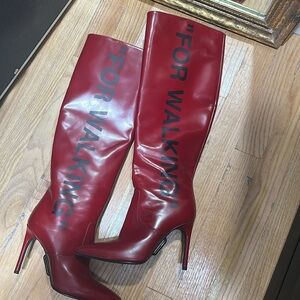 Off-White Red Heeled Boots Stiletto Pointed Toe